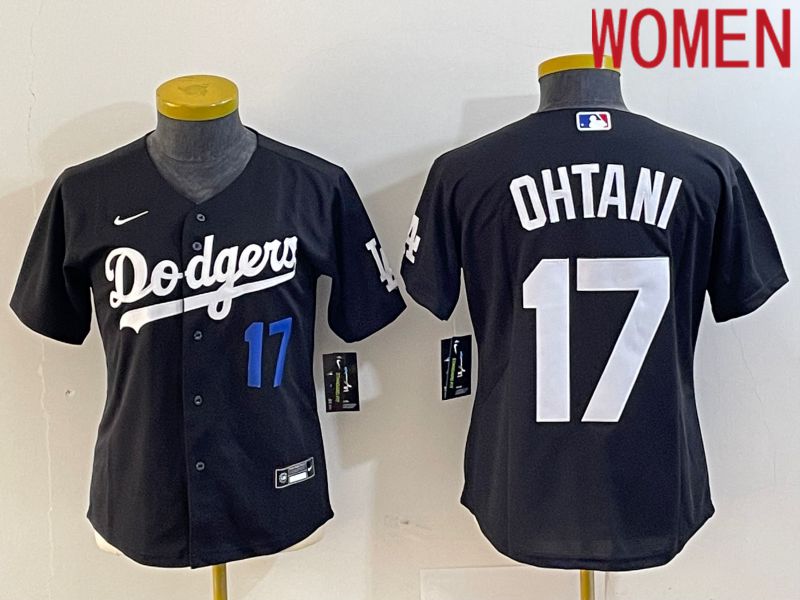 Women Los Angeles Dodgers 17 Ohtani Black Nike Game MLB Jersey style 2